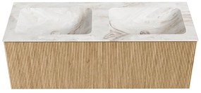 Mondiaz Kurve-dlux 120cm badmeubel oak met 1 lade en wastafel leaf dubbel zonder kraangat frappe