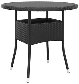 vidaXL Tuintafel Ø80x75 cm gehard glas en poly rattan zwart