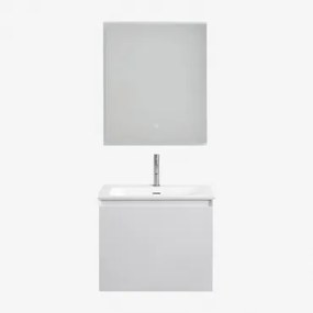 Macrae Houten Badkamermeubelset Met Geïntegreerde Wastafel Wit & Rechthoekige Led En Anticondens 60x70 Cm Tamsin & Geborsteld Grijs - Sklum