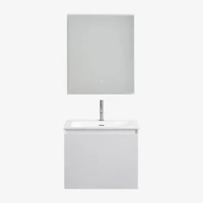 Macrae Houten Badkamermeubelset Met Geïntegreerde Wastafel Wit & Rechthoekige Led En Anticondens 60x70 Cm Tamsin & Geborsteld Grijs - Sklum