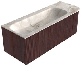 Mondiaz Kurve-dlux 125cm badmeubel ronding rechts ruby met 1 lade en deur en wastafel big medium links zonder kraangat frappe