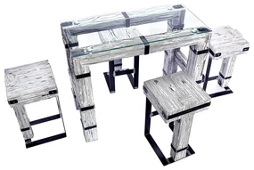 CHYRKA® Eettafel woonkamer tafel DROHOBYCZ kruk loft vintage bar industrieel design handgemaakt hout glas metaal