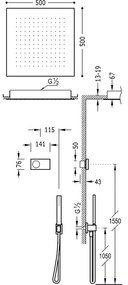 Tres Shower Technology elektronische inbouwthermostaat met regendouche 50x50cm en handdouche mat zwart