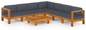 vidaXL 8-delige Loungeset met donkergrijze kussens acaciahout