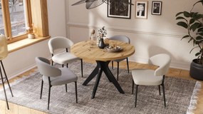 RENZO Artisan Eiken/zwarte poot - RONDE TAFEL Ø110 UITKLAPBAAR TOT 180 cm | VOOR DE KEUKEN EETKAMER WOONKAMER RETRO