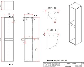 Forzalaqua Reno kolomkast 40x35x180cm black oiled