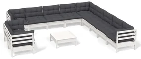 vidaXL 12-delige Loungeset met kussens massief grenenhout wit