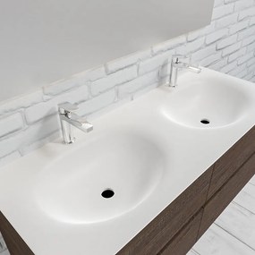 Zaro Sevilla Solid Surface badmeubel 120cm donker eiken 2 kraangaten dubbele spoelbak met 4 lades