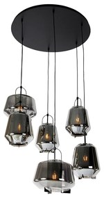 Art Deco hanglamp zwart met smoke glas 6-lichts - Kevin Art Deco E27 rond Binnenverlichting Lamp
