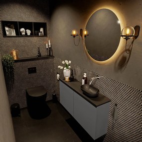 Mondiaz Fowy toiletmeubel 100cm dark grey met zwarte waskom rechts zonder kraangat