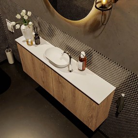 Mondiaz Fowy toiletmeubel 120cm washed oak met witte waskom midden en kraangat