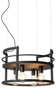 Industriële hanglamp zwart met rek rond 4-lichts - Cage Rack