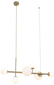 Eettafel / Eetkamer Hotel Chique hanglamp goud met opaal wit glas 6-lichts - MonacoHotel chique G9 bol / globe / rond Binnenverlichting Lamp