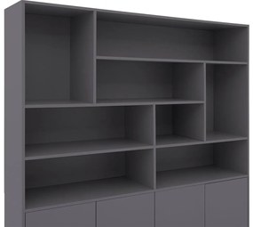Goossens Basic Buffetkast Madrid, 4 dichte deuren 8 open vakken, donkergrijs melamine, 184 x 191 x 45 cm, elegant chic