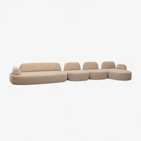 Rechtse Modulaire Chaise Longue Bank Van 4 Delen Met Beklede Hoekmodule Giorgia Chenille Licht Zandbruin - Sklum