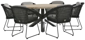 4 Seasons Outdoor Mila tuinset met Louvre tafel Ø 160 cm Tuinset houtkleur weerbestendig