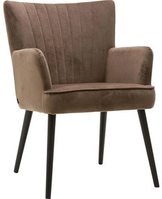 Goossens Eetkamerstoel Rob bruin velvet stof met armleuning, urban industrieel