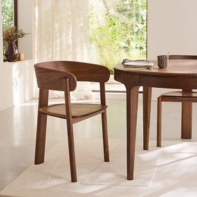 Tafelstoel, notenhout en fineer, 3 poten, MARAIS, ontwerp Emmanuel Gallina