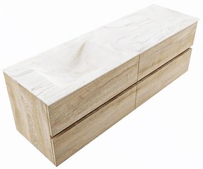 Mondiaz Vica DLux badmeubel 150cm washed oak 4 lades met wastafel ostra links 1 kraangat