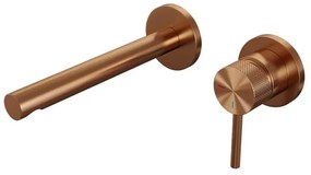 Brauer Copper Carving Wastafelmengkraan inbouw - rechte uitloop links - hendel lang smal carving- model A 1 - PVD - geborsteld koper 5-GK-004-S6-65
