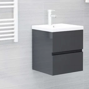 vidaXL Wastafelkast 41x38,5x45 cm spaanplaat hoogglans grijs