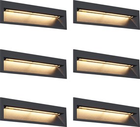 Set van 6 moderne inbouw wandlampen zwart 28cm incl. LED IP65 - Mert