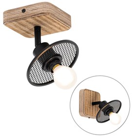 Industriële plafondSpot / Opbouwspot / Plafondspot zwart met hout - Jasmijn Industriele / Industrie / Industrial E14 vierkant Binnenverlichting Lamp