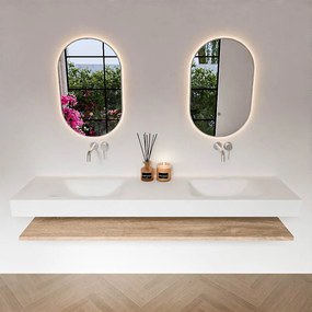 Zaro Alan badmeubel 190cm met planchet washed oak en vrijhangende wastafel cloud dubbel zonder kraangat talc