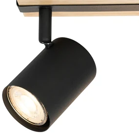 Smart plafondSpot / Opbouwspot / Plafondspot zwart met hout 3-lichts draai- en kantelbaar incl. Wifi GU10 50mm - Jeana Modern, Industriele / Industrie / Industrial GU10 Binnenverlichting Lamp