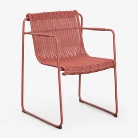 Stapelbare Set Van 2 Tuinstoelen Met Armleuningen Van Synthetisch Riet En Staal Revia Terracota - Sklum