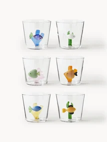 Handgemaakte waterglazen Marine Garden, 6 stuks