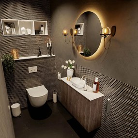 Mondiaz Fowy toiletmeubel 80cm dark brown met witte waskom midden en kraangat