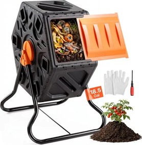 VEVOR Tumbling Composter Bin Composter Tumbler 70 L, Drum Composter 360° Draaibaar Multifunctionele Tumbling Composter 605 x 510 x 730 mm, 20 kg Dragende Tuincompostcontainer inclusief Handschoenen