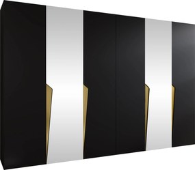 Kledingkast Hartford 612, Zwart, Gouden, 202x300x52cm, 210.5 kg, Kledingkast deuren: Met scharnieren