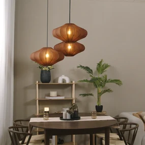 Stoffen Eettafel / Eetkamer Japandi hanglamp bruin 50cm 3-lichts - PluJapandi E27 Scandinavisch rond Binnenverlichting Lamp