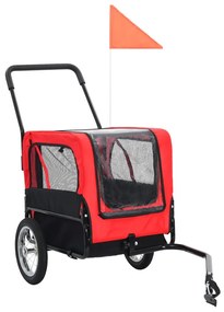 vidaXL Huisdierenfietskar 2-in-1 aanhanger en loopwagen rood en zwart