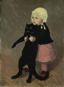 Kunstreproductie A Small Girl with a Cat, 1889, Theophile Alexandre Steinlen
