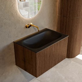 Mondiaz Kurve 70cm badmeubel walnut met 1 lade en wastafel big small midden zonder kraangat urban
