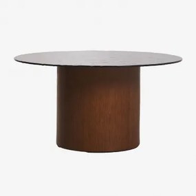 Ronde Salontafel Ø80 Cm Van Gehard Glas En Mdf Asgri Donker Asbruin - Sklum