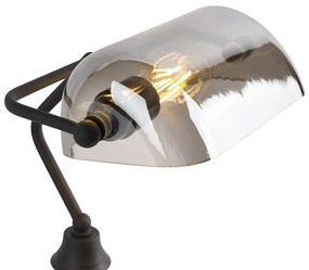 Klassieke notarislamp zwart met gerookt spiegel glas - Banker