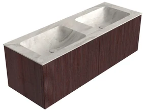 Mondiaz Kurve-dlux 130cm badmeubel ruby met 2 lades en wastafel leaf dubbel zonder kraangat ostra