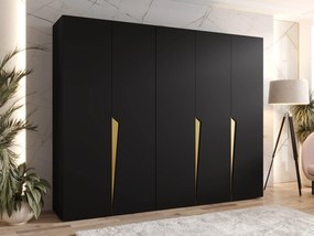Kledingkast Hartford 606, Zwart, Gouden, 202x250x52cm, 173 kg, Kledingkast deuren: Met scharnieren