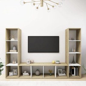 vidaXL Tv-meubelen 3 st 142,5x35x36,5 cm spaanplaat wit sonoma eiken