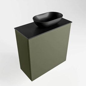 Mondiaz Fowy toiletmeubel 50cm army met zwarte waskom rechts en kraangat