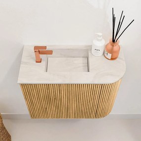 Mondiaz Joya DLux 50cm toiletmeubel ronding rechts oak met wastafel faye links 1 kraangat ostra