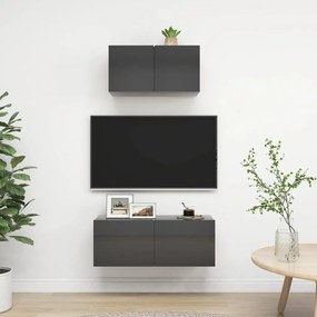 vidaXL 2-delige Tv-meubelset spaanplaat hoogglans grijs