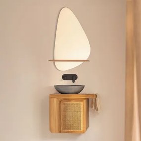 Georgy Zwevend Badkamermeubelset Van Teakhout Teakhout & Rond Grijs Cement Ø40 Cm Tarsis & Onregelmatig Met Houten Plank 55x85 Cm Kai & Zwart - Sklum