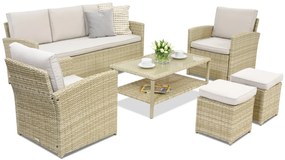 Monaco Coffee 5 tuinmeubelen + 2 Garden Point poefs beige