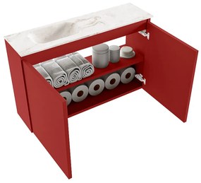 Mondiaz Ture DLux toiletmeubel 80cm fire met wastafel frappe links met kraangat