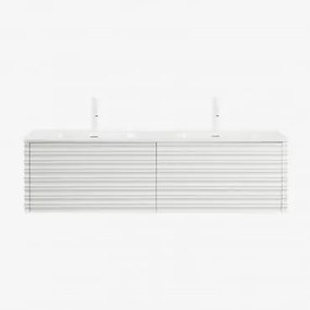 Conjunto Vaniteit Hangend 160x50 Cm In Hout Met Geïntegreerde Waskommen Noura Wit & Spiegelloze & 2 X Wit ↑20 Cm Met Overloop Aftapventiel Orveta -